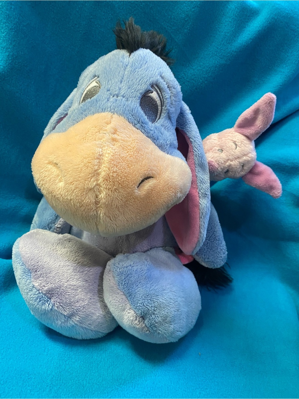 Disney Blue Eeyore Plush with Pink Piglet Tail Buddy